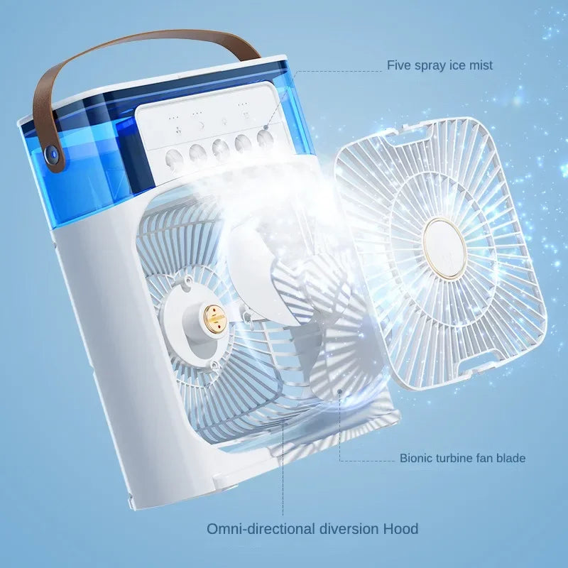 Portable 3-in-1 Electric Fan with LED Night Light and Water Mist