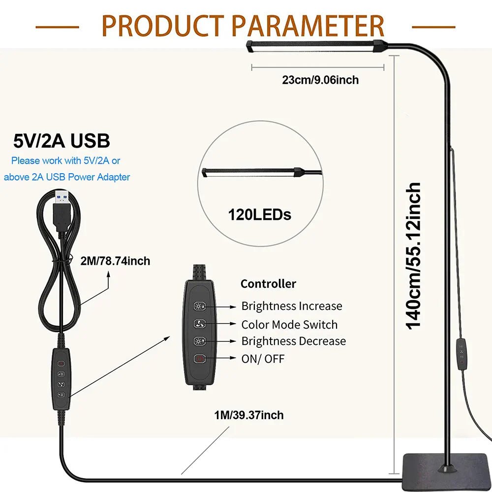 Adjustable LED Floor Lamp for Living Room and Bedroom, Dimmable Standing Light for Office Decoration