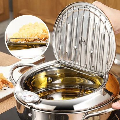 Oil Frying Pan Has Thermometer